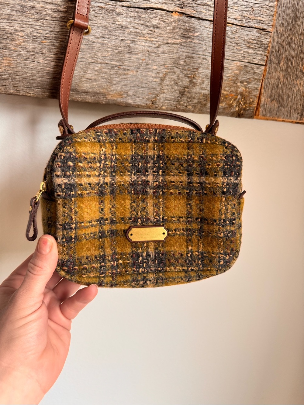 Wool Plaid & Leather Crossbody Bag